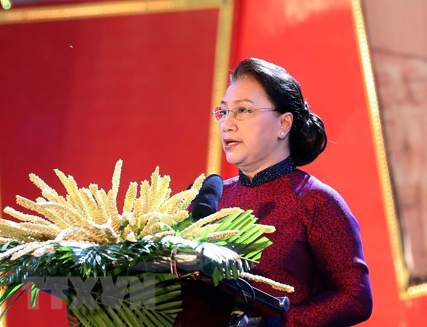 Chủ tịch Quốc hội Nguyễn Thị Kim Ngân phát biểu tại buổi lễ. Ảnh: TTXVN