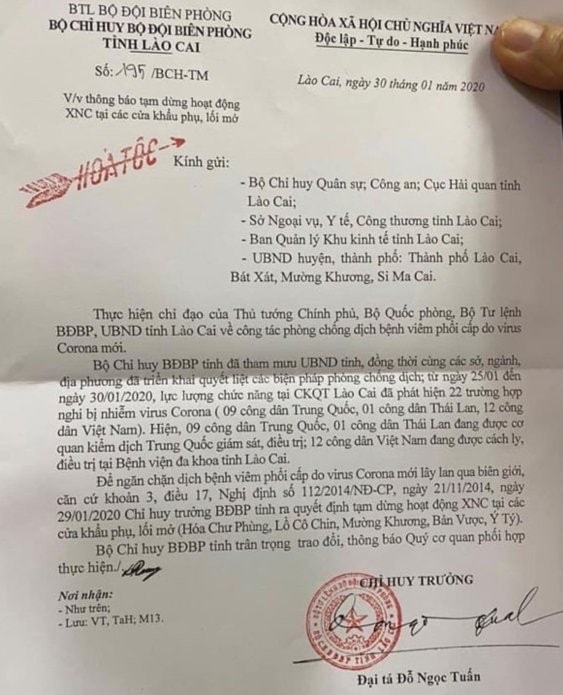 lao cai tam dung xuat nhap canh