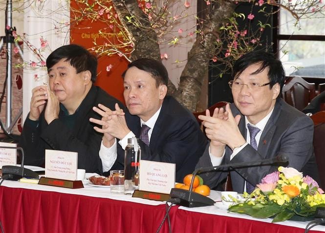 Lãnh đạo Hội Nhà báo Việt Nam và các cơ quan thông tấn, báo chí dự hội nghị. Ảnh: Phương Hoa/TTXVN