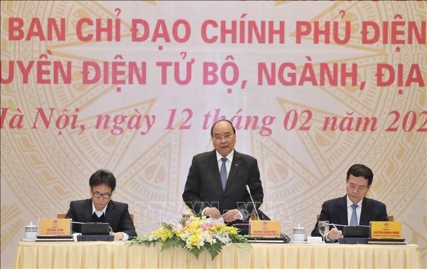 Thủ tướng Nguyễn Xuân Phúc, Chủ tịch Uỷ ban quốc gia về Chính phủ điện tử phát biểu tại Hội nghị. Ảnh: TTXVN