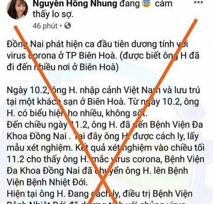Công an Đồng Nai đã làm việc với người tung tin giả về dịch Covid – 19 trên địa bàn. Ảnh: FB