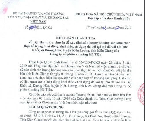 Kết luận thanh tra số 3187/KL-ĐCKS ngày 2/12/2019