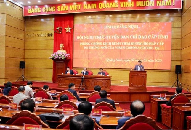 Hội nghị trực tuyến Ban Chỉ đạo phòng, chống dịch Covid-19 tỉnh Quảng Ninh ngày 7/3. Ảnh: Cổng thông tin điện tử Quảng Ninh.