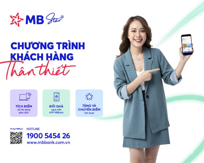 Khách hàng sẽ được tặng điểm tích lũy StarPoint khi trải nghiệm sản phẩm dịch vụ tại MB như: sử dụng thẻ tín dụng, gửi tiết kiệm online hoặc tại quầy, thanh toán hóa đơn online. Đặc biệt, khách hàng lần đầu thực hiện tải App MBBank và định danh tại quầy sẽ được tặng ngay 1.000 điểm. (Ảnh - MB)