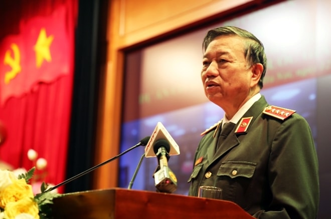 Đại tướng Tô Lâm phát biểu tại hội nghị. Ảnh: BCA.