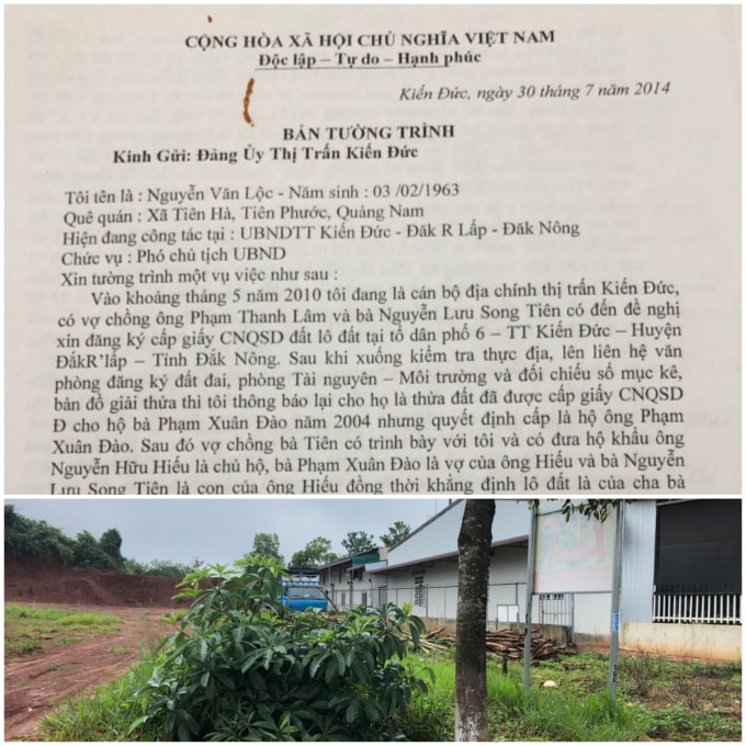 Mảnh đất của bà Phạm Xuân Đào và Bản tường trình cấu kết chiếu đoạt của ông Nguyễn Văn Lộc.