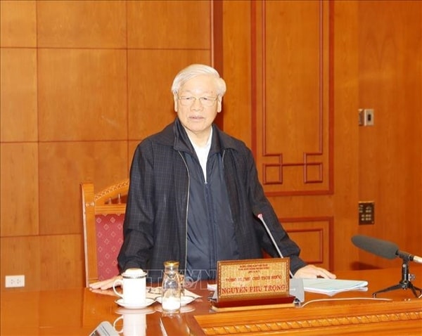 Tổng Bí thư, Chủ tịch nước Nguyễn Phú Trọng, Trưởng Tiểu ban Nhân sự Đại hội XIII của Đảng phát biểu chỉ đạo cuộc họp. Ảnh: TTXVN