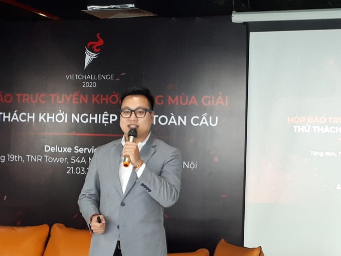 Phó Bí thư Thành Đoàn Hà Nội Trần Quang Hưng phát động Cuộc thi khởi nghiệp toàn cầu VietChallenge năm 2020. Ảnh: T.L