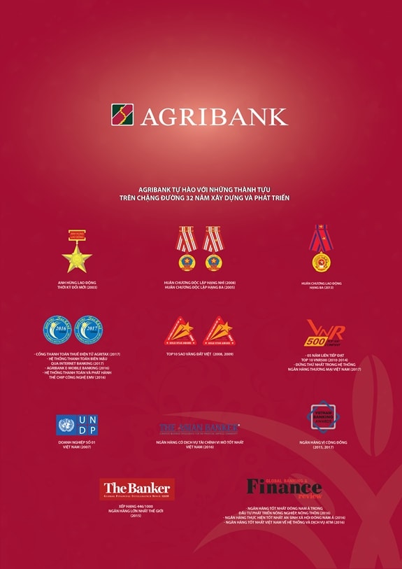 Thương hiệu Agribank gắn với nhiều danh hiệu, phần thưởng cao quý, giải thưởng uy tín trong và ngoài nước.