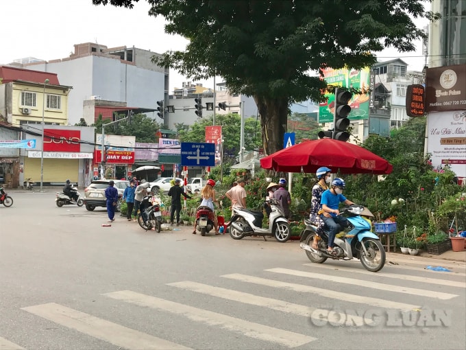 Các tiểu thương kinh doanh cây cảnh vẫn vô tư buôn bán huyên náo trên đường Hoàng Hoa Thám bất chấp những khuyến cáo về nguy cơ lây nhiễm dịch bệnh Covid-19