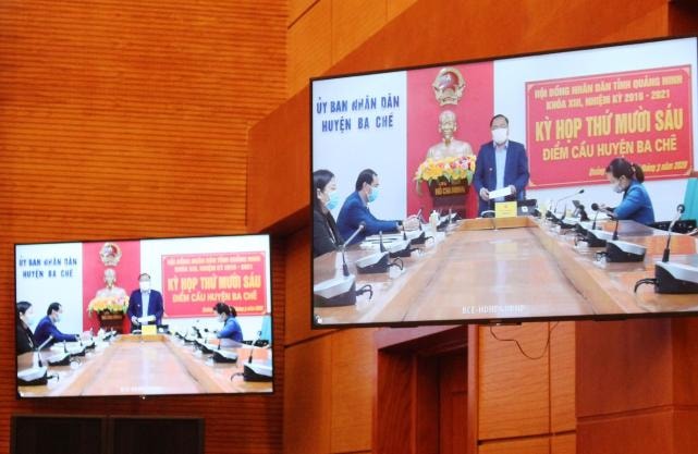 Điểm cầu huyện Ba Chẽ trong kỳ họp thứ 16, HĐND tỉnh Quảng Ninh khóa XIII. Ảnh: Sở TTTT tỉnh.