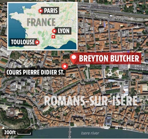 Trị trấn Romans-sur-isere nơi diễn ra vụ tấn công bằng dao khiến 9 người thương vong - Ảnh: Twitter/Pierre Jouvet
