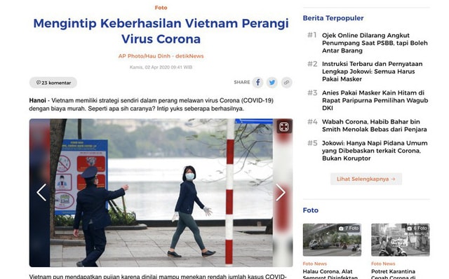 Báo chí Indonesia đưa tin về công tác phòng chống dịch Covid-19 của Việt Nam