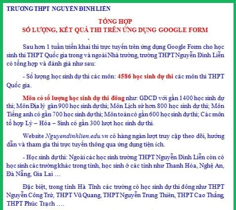 Trường THPT Nguyễn Đình Liễn tổ chức thi trực tuyến đã thu hút được rất nhiều học sinh trong và ngoài trường tham gia dự thị (ảnh TL).
