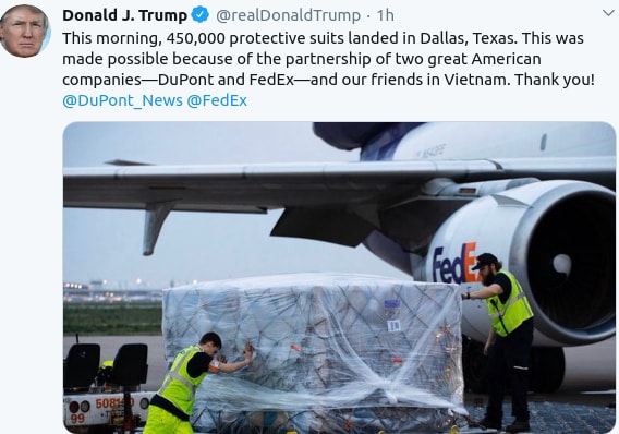 Ông Trump viết trên Twitter.