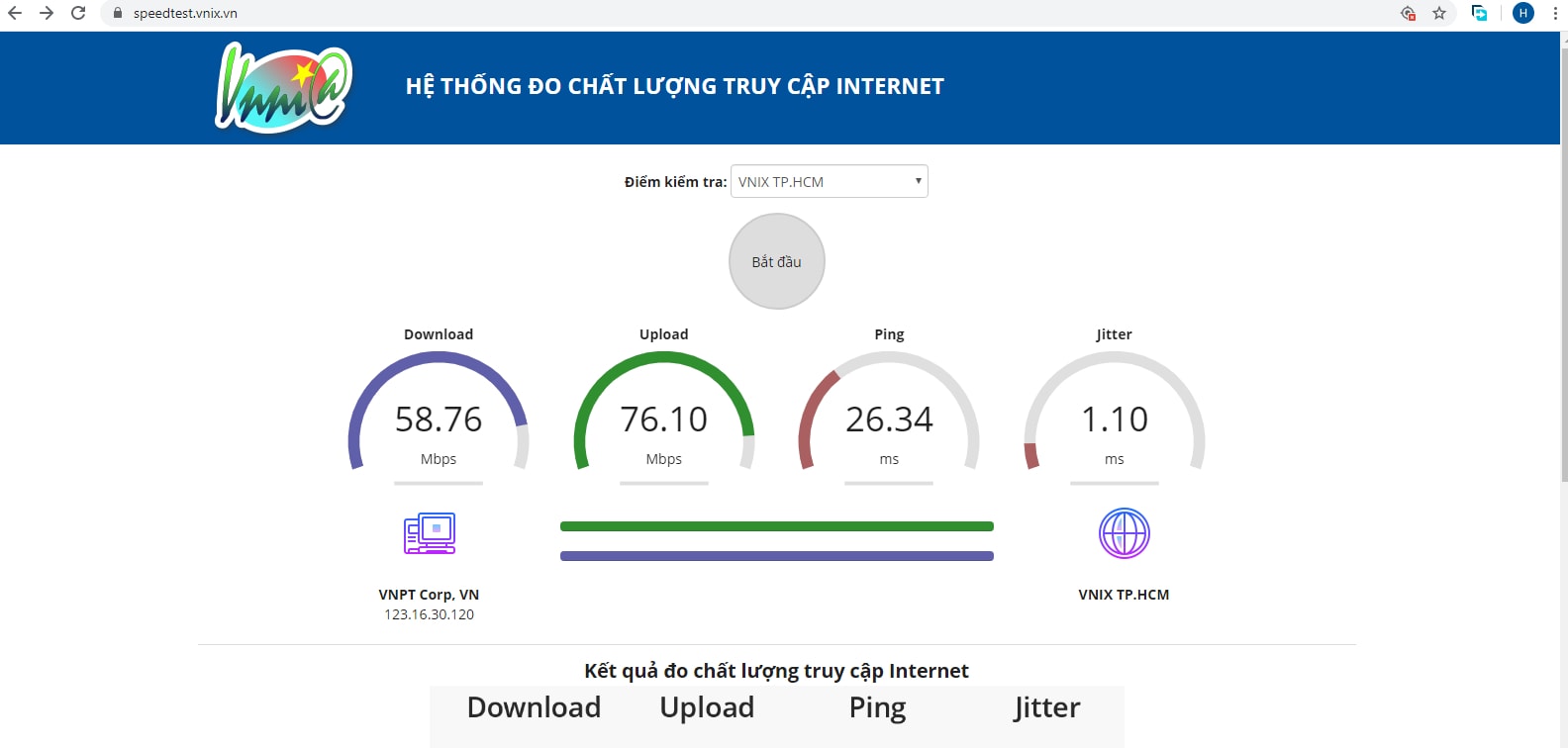 VNNIC Speedtest - Hệ thống đo độc lập, đảm bảo tính chính xác, khách quan về chất lượng truy cập Internet tại Việt Nam.