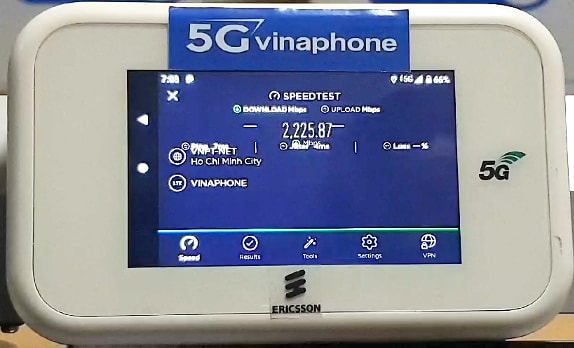 VinaPhone 5G đạt tốc độ lên đến 2,2Gbps.