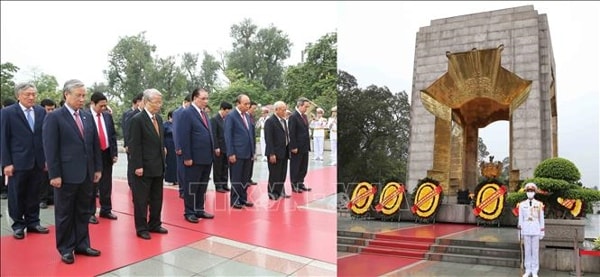 Lãnh đạo Đảng, Nhà nước đặt vòng hoa, dâng hương tưởng niệm các Anh hùng liệt sỹ. Ảnh: TTXVN