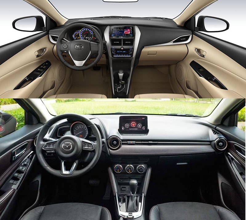Nội thất trên Vios và mazda2.