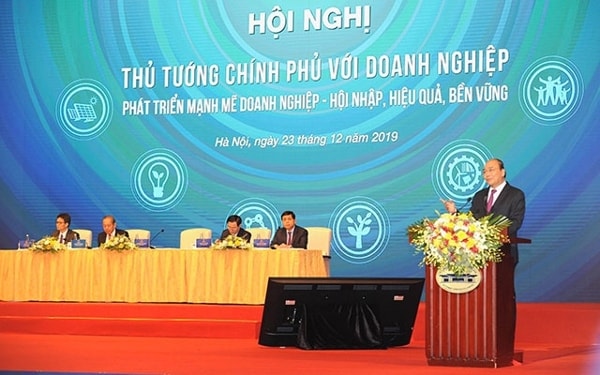 Hội nghị Thủ tướng Chính phủ với doanh nghiệp chủ đề “Phát triển mạnh mẽ doanh nghiệp - Hội nhập, hiệu quả, bền vững” tháng 12/2019. Ảnh: TL