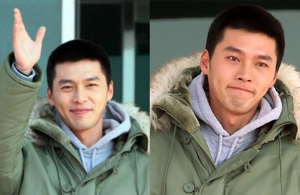 Khi mới cắt tóc để nhập ngũ, Hyun Bin gây sốt vì trông đẹp trai không khác gì khi đóng phim và anh trông có phần hiền lành hơn. Ảnh: TL