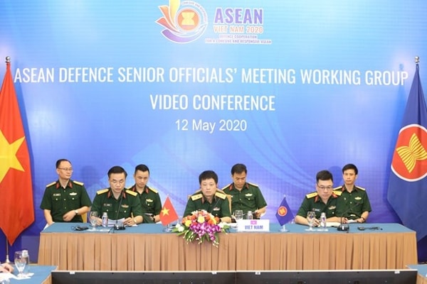 Hội nghị trực tuyến ADSOM WG tại điểm cầu Hà Nội. Ảnh: TTXVN