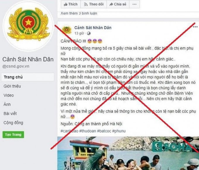 Trang facebook giả mạo lực lượng Công an nhân dân.
