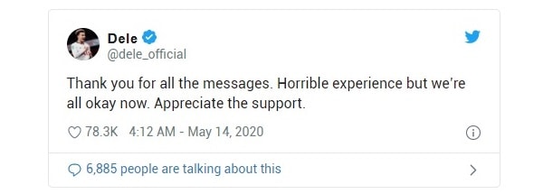 Dele Alli đã lên mạng xã hội Twitter để trấn an người hâm mộ. Ảnh: Twitter