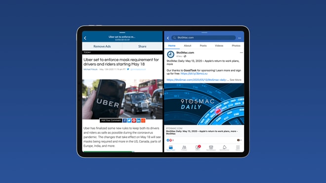 Facebook ở iPad đã hỗ trợ Split View và Slide Over.