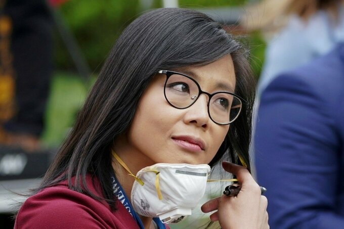 Phóng viên của CBS News Weijia Jiang tại cuộc họp báo ở Nhà Trắng hôm 11/5. Ảnh: Reuters