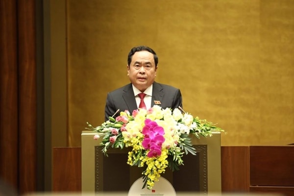 Chủ tịch UBTƯ MTTQ Việt Nam Trần Thanh Mẫn trình bày Báo cáo Tổng hợp ý kiến, kiến nghị của cử tri và Nhân dân tại kỳ họp thứ chín, Quốc hội khóa XIV
