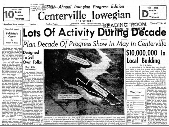 Tờ Centerville Iowegian và Citizen, số ra ngày 26 tháng 2 năm 1960 - Ảnh: Newspaper