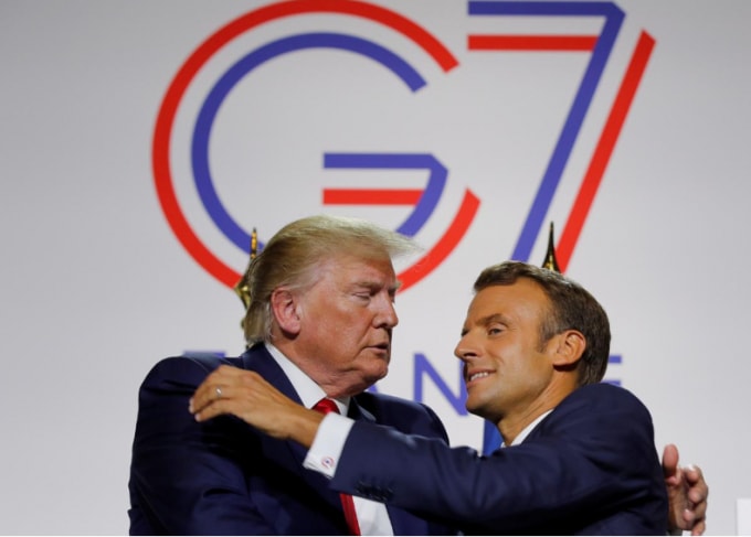 Tổng thống Mỹ Donald Trump và người đồng cấp Pháp Emmanuel Macron trong cuộc họp G7 hồi tháng 8/2019. Ảnh: Reuters