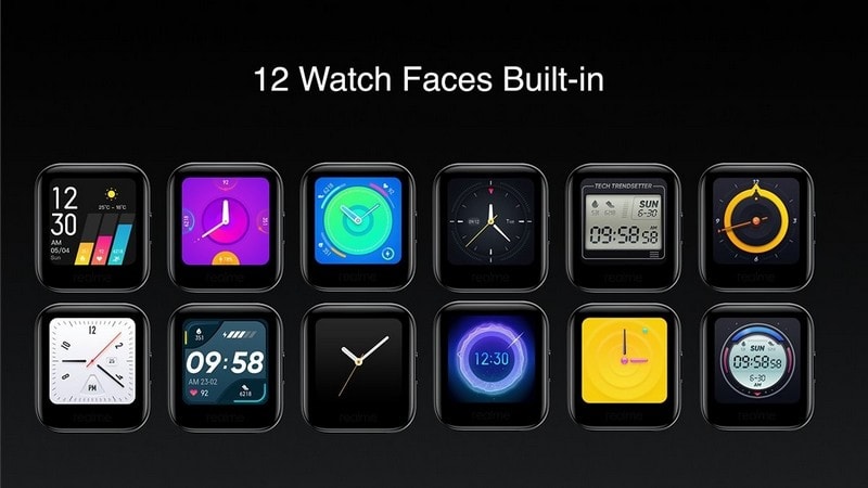 Realme Watch hiện đang được cài đặt sẵn 12 mặt đồng hồ.