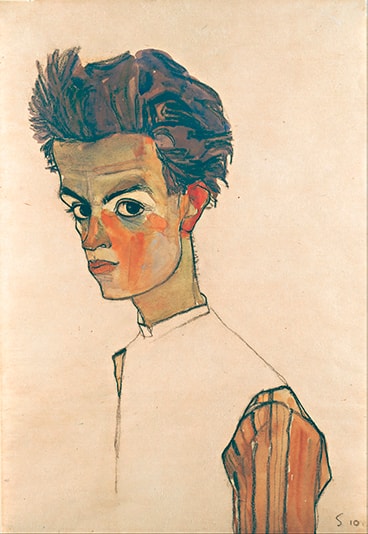 Tác phẩm Tự họa với áo sọc của Egon Schiele.
