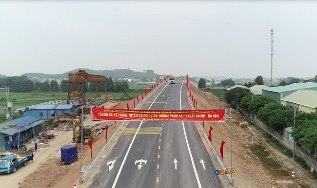 Đường vành đai 4 kết nối Huyện Hiệp Hòa - Tỉnh Bắc Giang và huyện Yên Phong -Tỉnh Bắc Ninh. Ảnh: TL