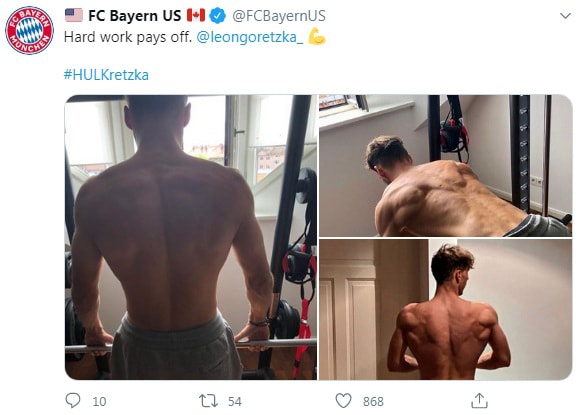 Với cơ bắp cuồn cuộn, Goretzka trở nên toàn diện hơn rất nhiều. Ảnh: twitter (FCBayernUS)