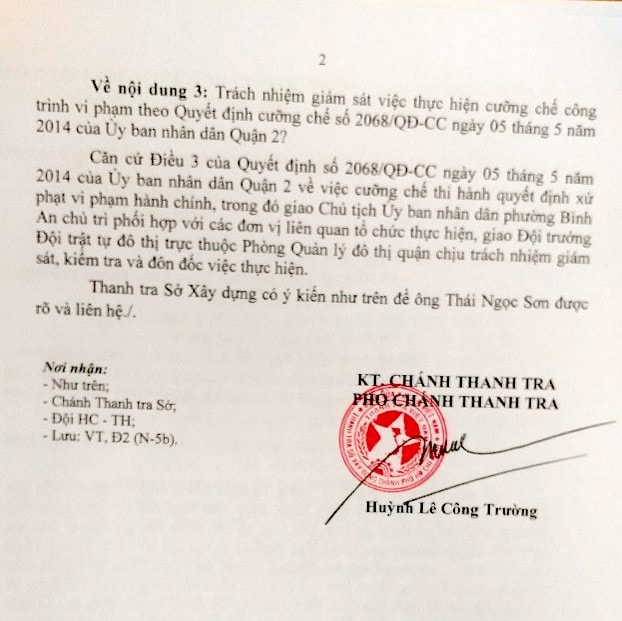 Thanh tra Sở Xây dựng TP. HCM trả lời phóng viên báo Nhà báo & Công luận.