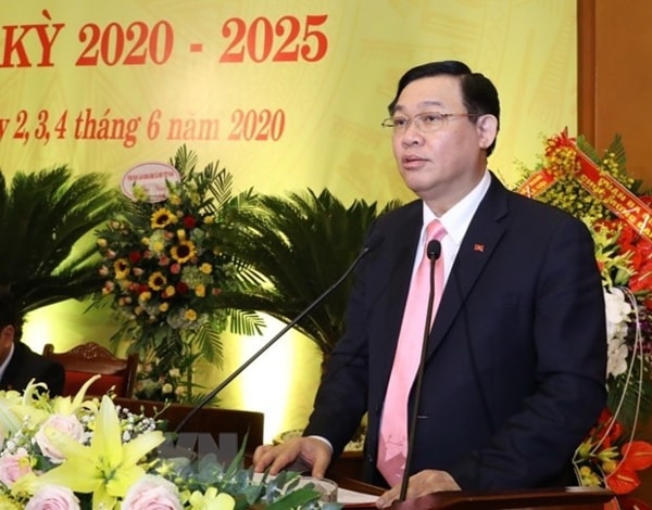 Bí thư Thành ủy Hà Nội Vương Đình Huệ phát biểu chỉ đạo Đại hội. Ảnh: TTXVN