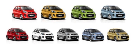 Trong tháng 5, Kia Morning đã giới thiệu thêm 4 màu mới bao gồm: Đỏ Shiny Red, Xanh Lime Light, Vàng Honey Bee, Xanh Alice Blue dành cho phái đẹp.