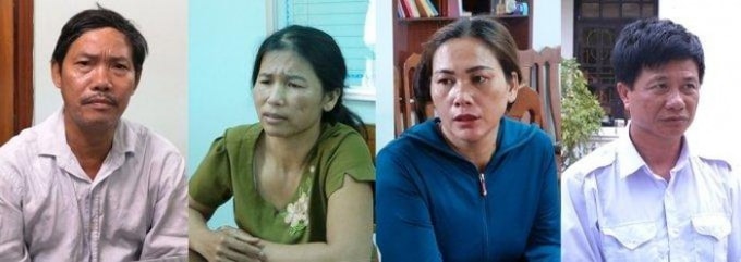 Các đối tượng (từ trái qua phải), gồm: Nguyễn Tư Sơn; Dương Thị Thu; Hoàng Thị Dịu; Nguyễn Hữu Chức