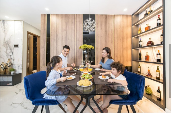 Khu vực bếp với bố cục đơn giản nhưng đầy đủ tiện nghi