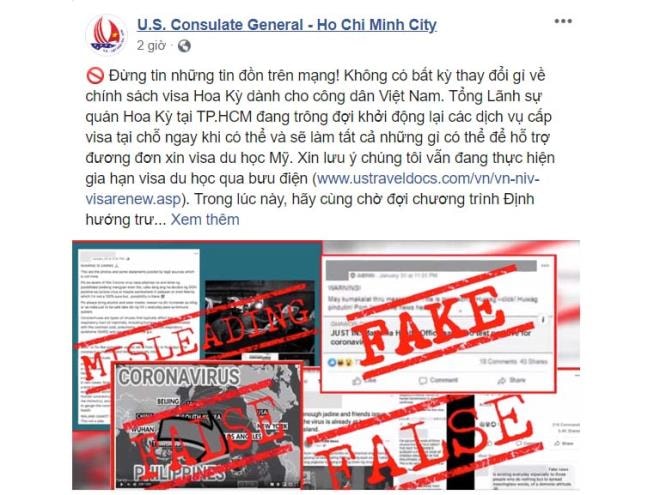 Thông báo của Tổng lãnh sự quán Mỹ phủ nhận chuyện ngừng cấp visa cho du học sinh Việt Nam. Ảnh chụp màn hình