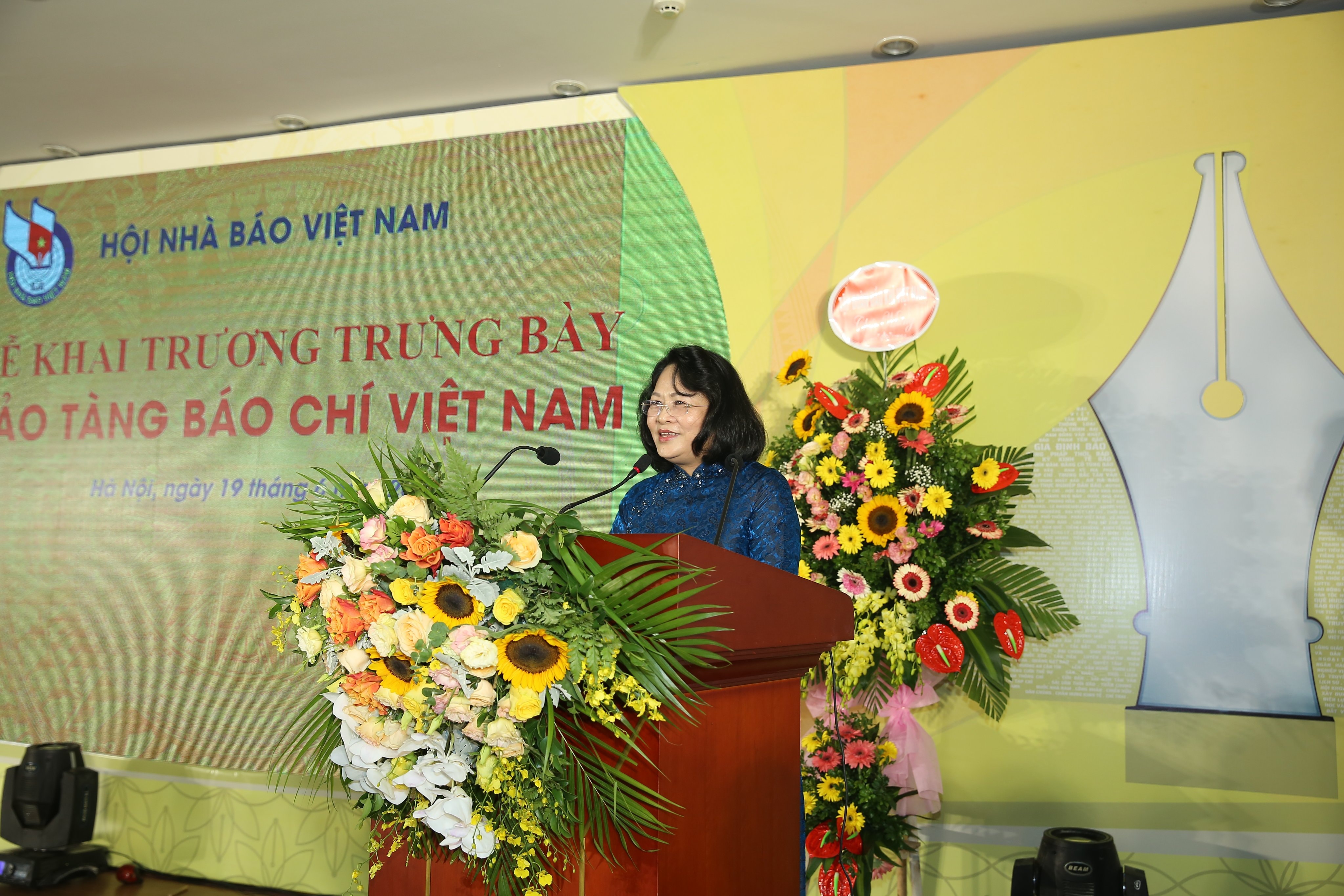 Phó Chủ tịch nước Đặng Thị Ngọc Thịnh phát biểu tại lễ khai trương Trưng bày Bảo tàng Báo chí Việt Nam. Ảnh: Sơn Hải