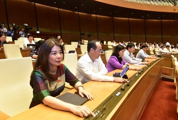 Các đại biểu biểu quyết thông qua Luật sửa đổi bổ sung một số điều của Luật Tổ chức Quốc hội