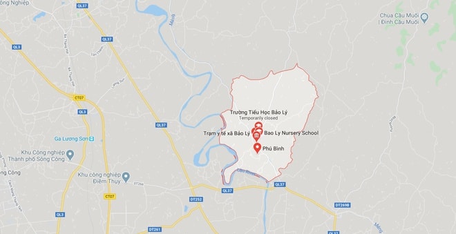 Xóm Cổ Dạ, xã Bảo Lý, Phú Bình, Thái Nguyên (vùng khoanh đỏ) nơi xảy ra vụ việc.
