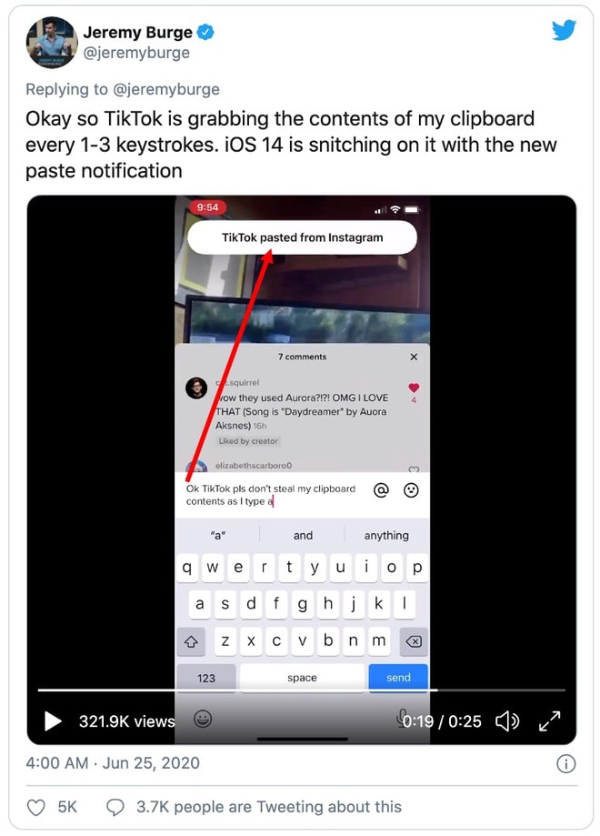 iOS 14 đưa ra cảnh báo cho người dùng về việc họ đang bị ứng dụng đọc dữ liệu cá nhân của mình.