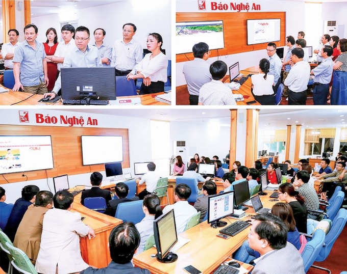 Các đoàn công tác Thông tấn xã Việt Nam, Báo Hà Tĩnh thăm Tòa soạn hội tụ Báo Nghệ An. Ảnh tư liệu