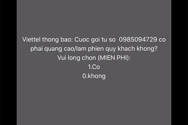 Người dùng sẽ nhận được câu hỏi từ nhà mạng để xác minh cuộc gọi nghi ngờ là cuộc gọi rác.