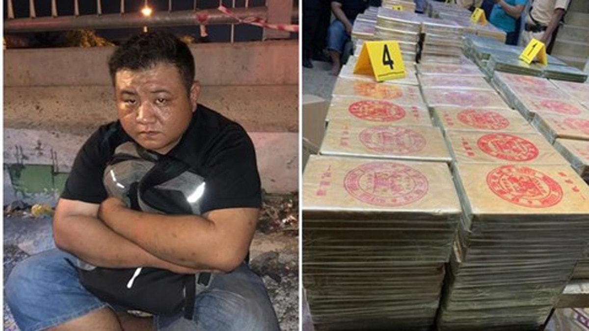 Chen Tsen Wei khi bị bắt giữ cùng 895 bánh heroin.